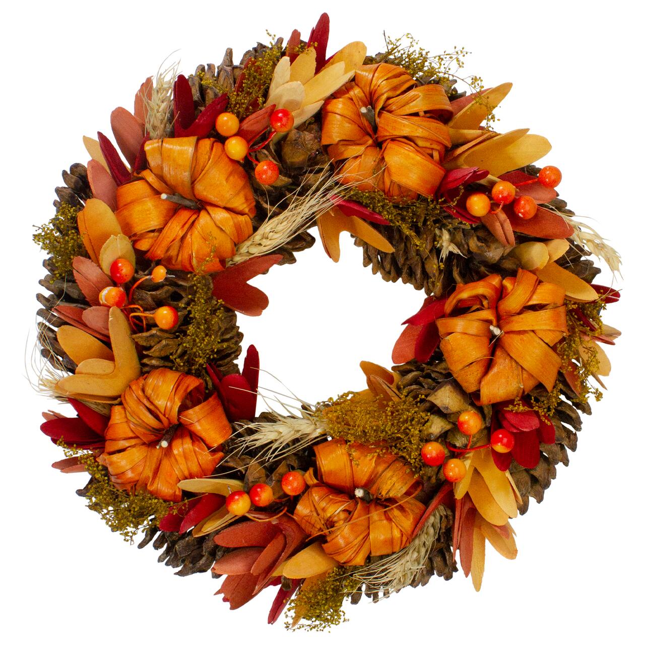11" Brown & Orange Pinecone & Pumpkin Fall Wreath